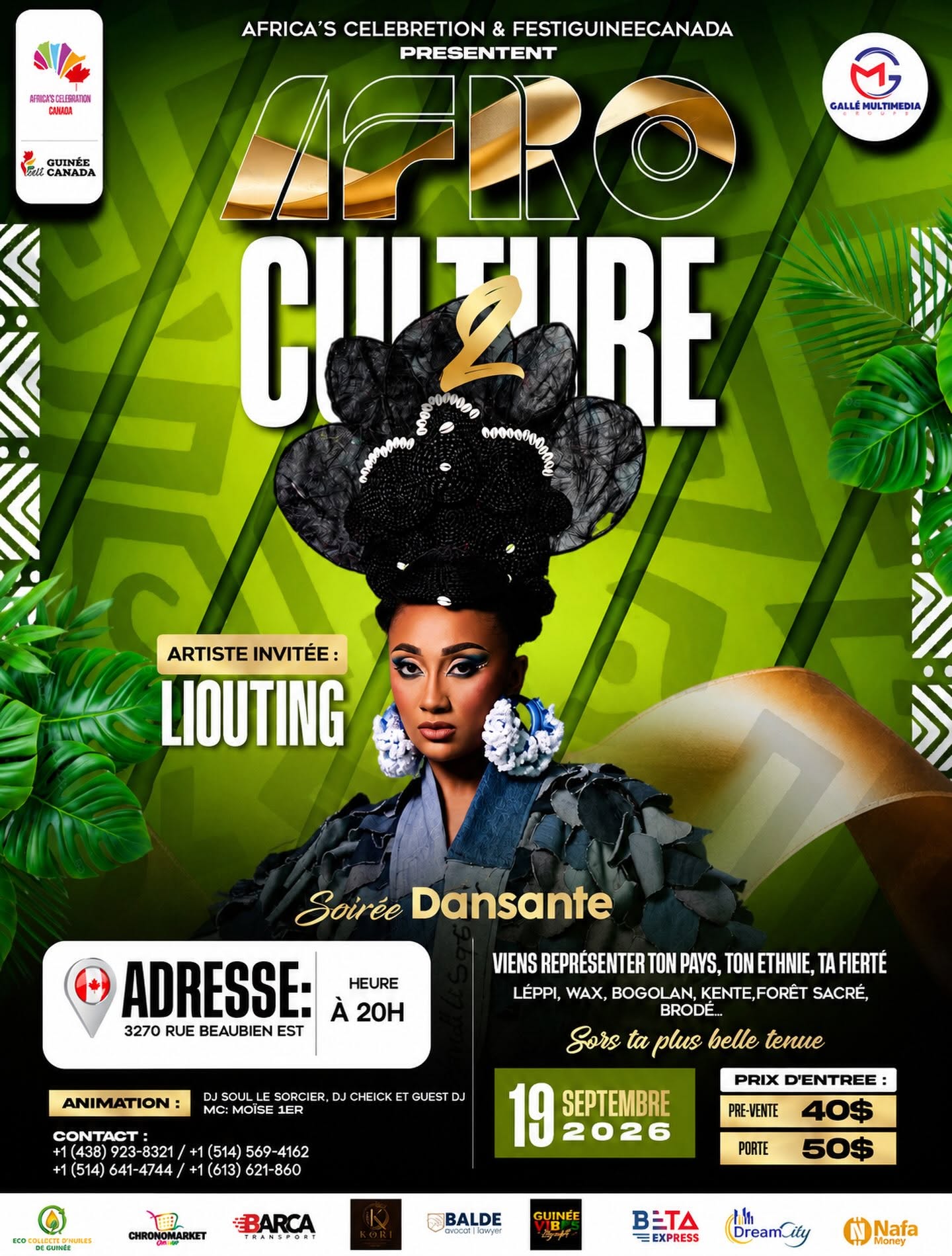 Affiche officielle — Afro Culture 2, 19 septembre 2026, 3270 rue Beaubien Est, Montréal