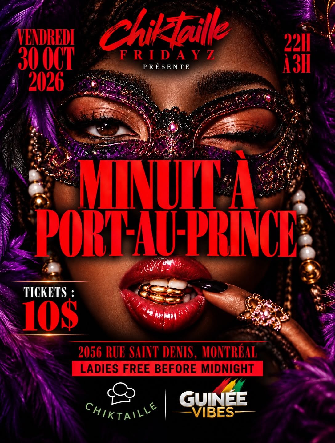 Affiche officielle — Minuit à Port-au-Prince, vendredi 30 octobre 2026, 2056 rue Saint-Denis, Montréal