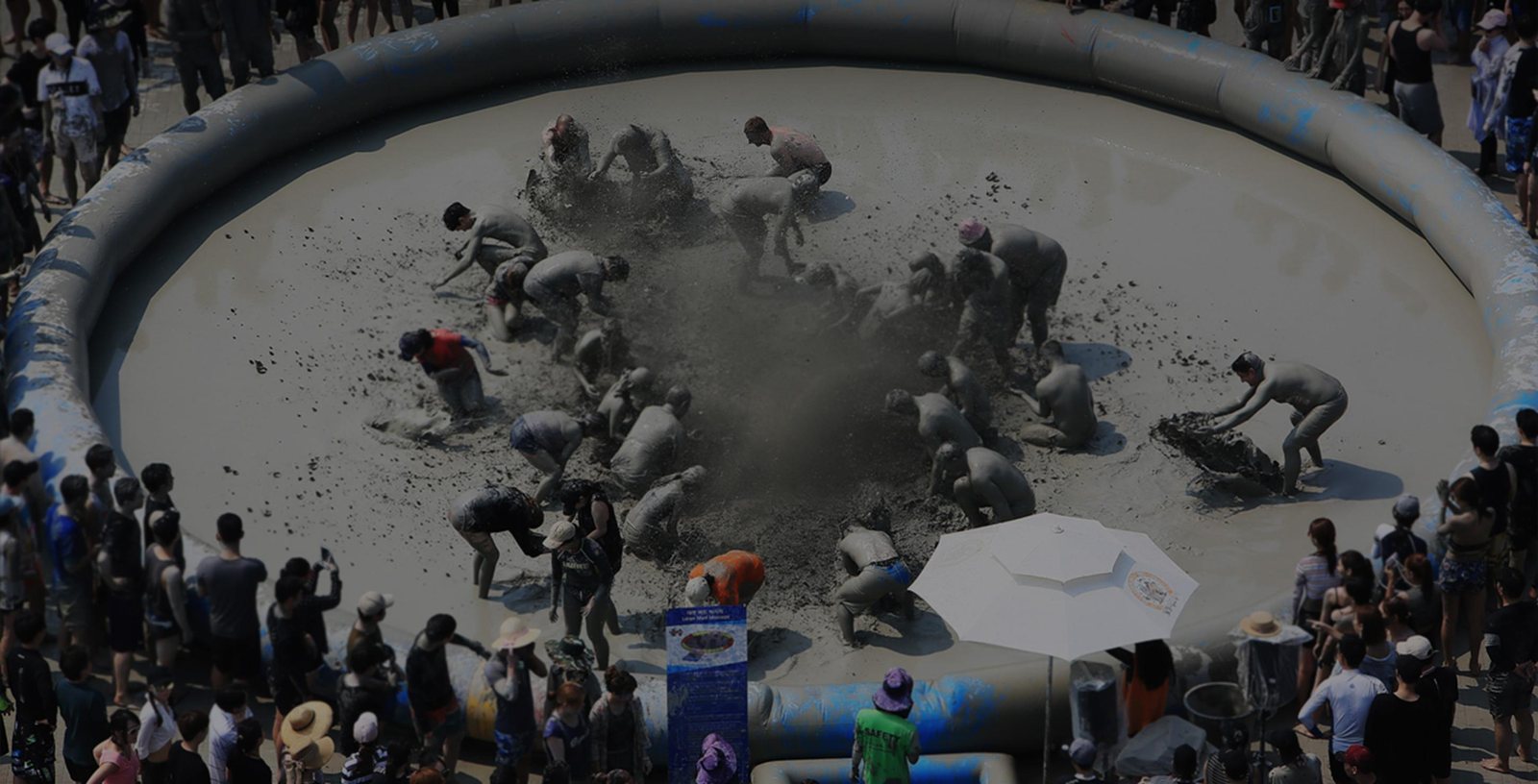 The large mud pool of the Boryeong Mud Festival, seen from above