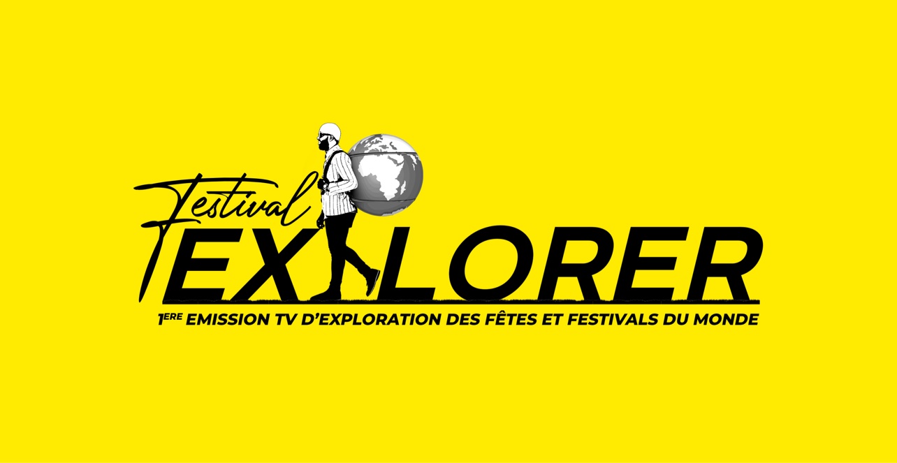 Logo officiel Festival Explorer sur fond jaune vif, avec signature