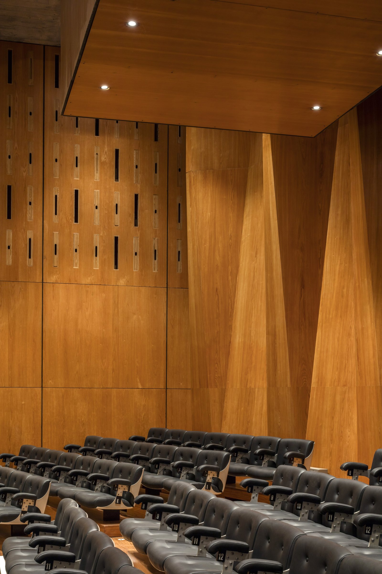 The Purcell Room, wood panelling and appliqués