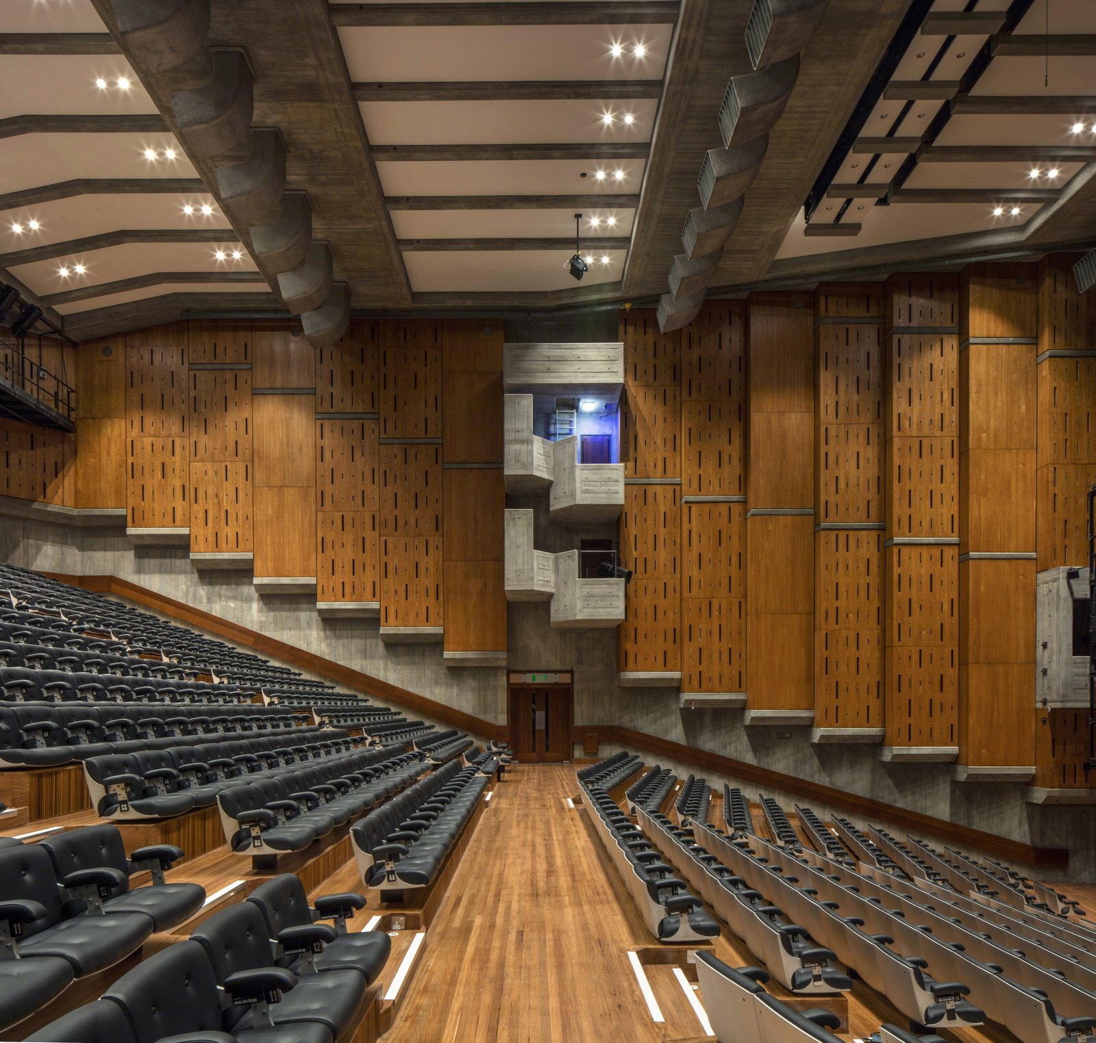 Queen Elizabeth Hall Auditorium, Wood Walls and Black Chairs