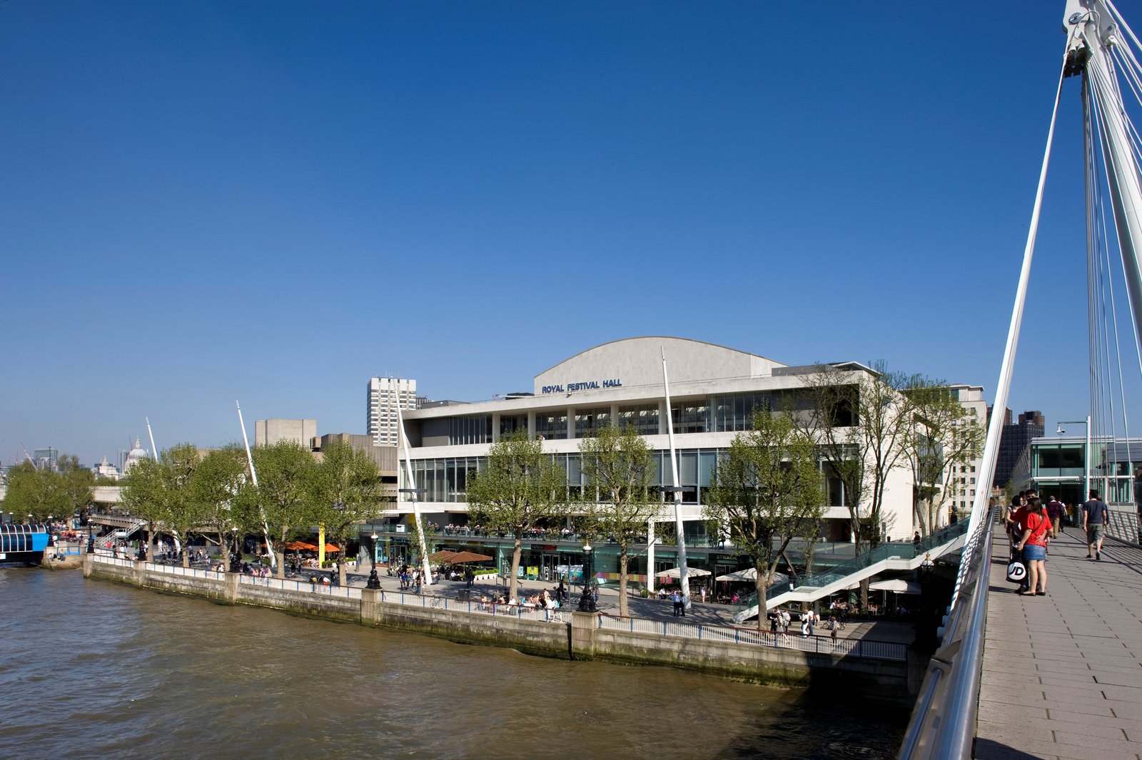 The Royal Festival Hall seen from Hungerford Bridge, on the Thames River