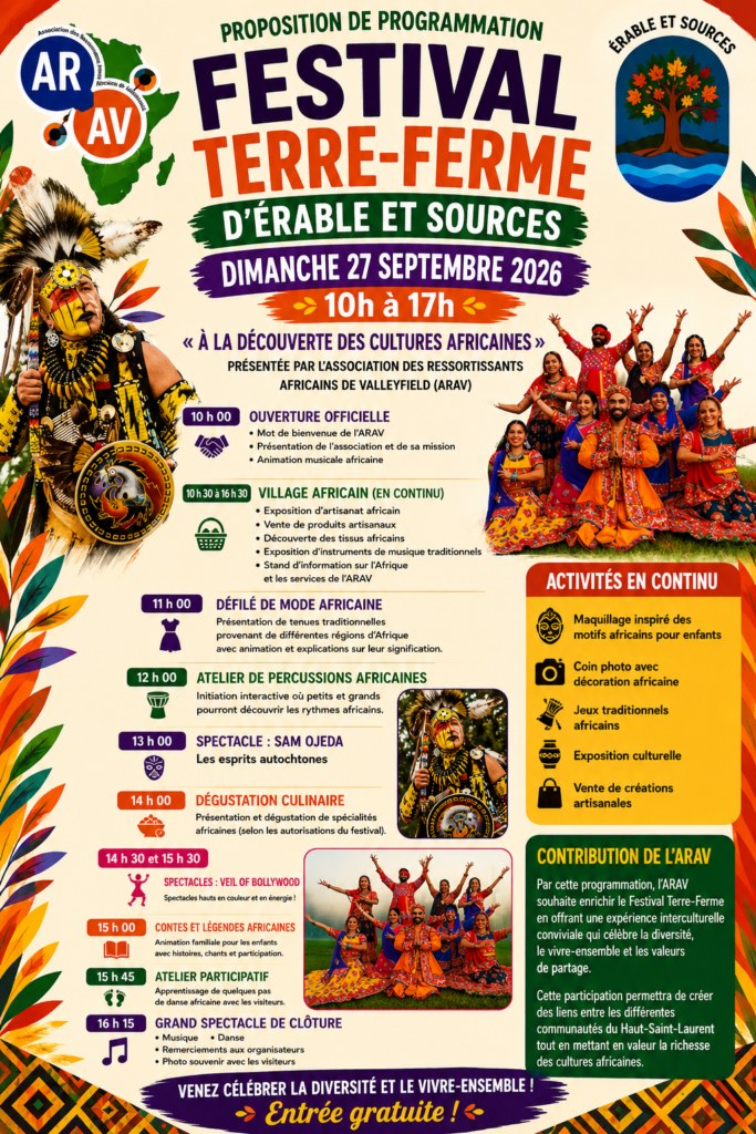 « À la découverte des cultures africaines », affiche officielle du dimanche 27 septembre 2026, présentée par l'ARAV